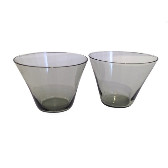 Vintage MCM Smoked Green Glass Wine Tumblers Stemless Martini Set of 2 - Picture 1 of 5